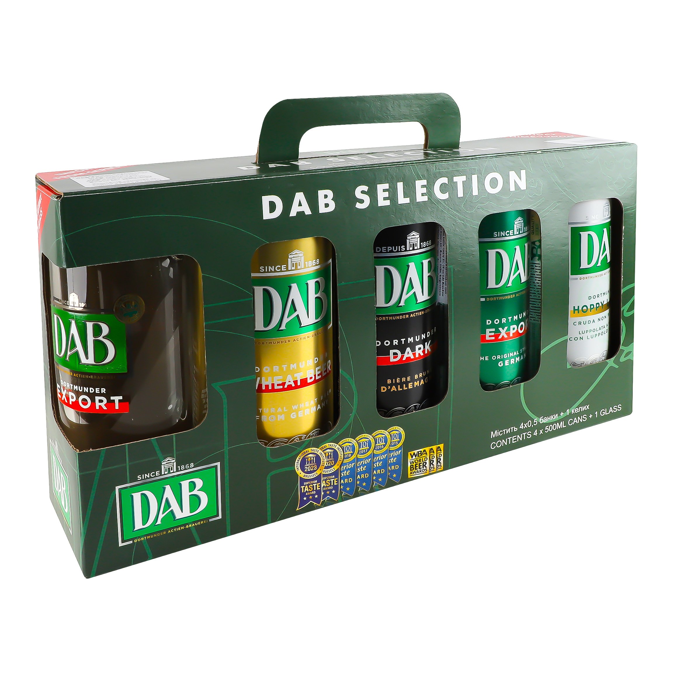Набір: пиво DAB Export 0.5 л DAB Wheat Beer 0.5 DAB Dark 0.5 DAB Hoppy 0.5 л з/б + келих - фото 4