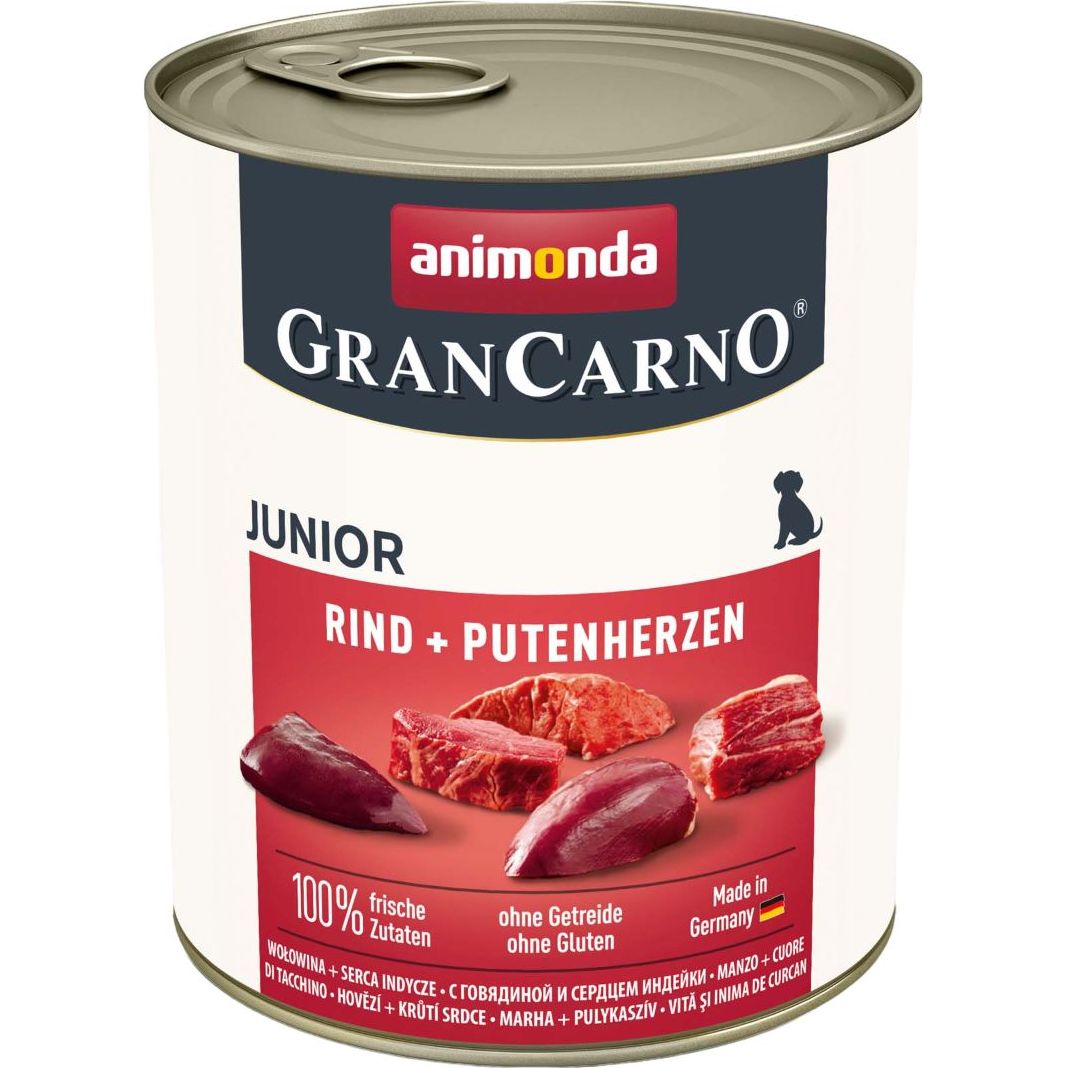 Вологий беззерновий корм для собак Animonda GranCarno Junior Beef + Turkey hearts, з яловичиною та індичкою, 800 г - фото 1