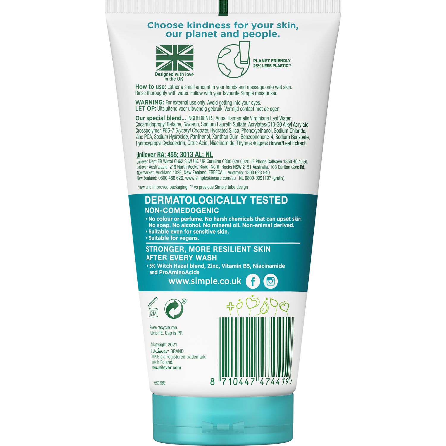 Очищаючий гель для вмивання Simple Daily Skin Detox Purifying Facial Wash, 150 мл - фото 2