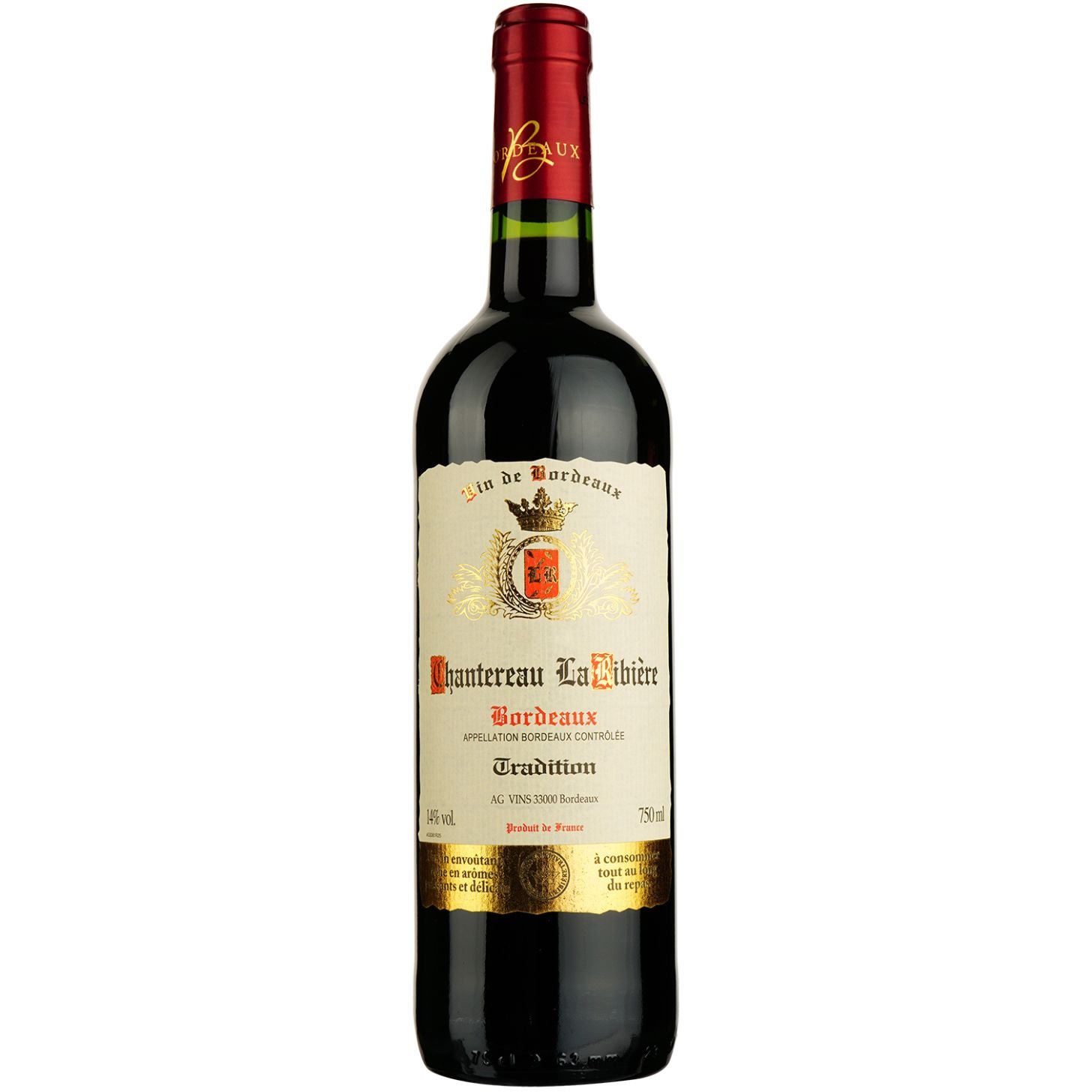 Вино Chantereau La Ribiere 2017 Bordeaux, красное, сухое, 0,75 л - фото 1