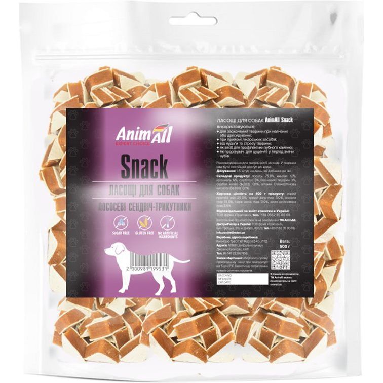 Лакомство для собак AnimAll Snack лососевые сэндвич-треугольники, 500 г - фото 1