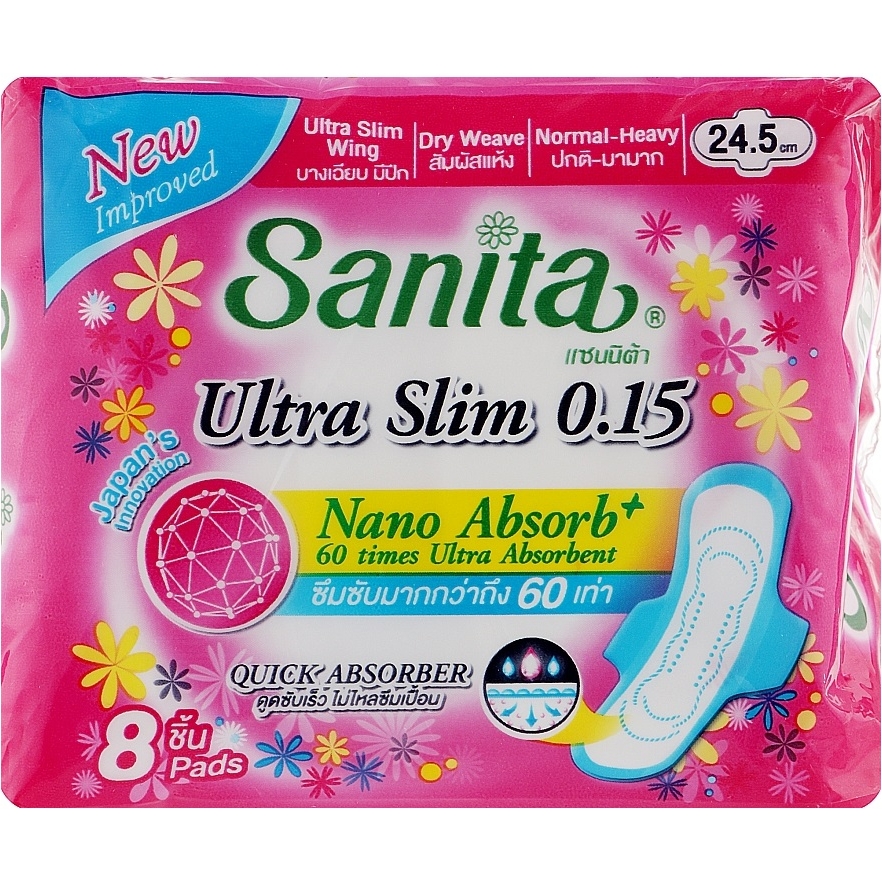 Ультратонкі гігієнічні прокладки Sanita Dry & Fit Ultra Slim Wing з крильцями 24.5 см 8 шт. - фото 1