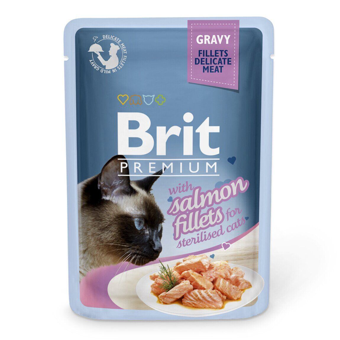 Влажный корм для стерилизованных котов Brit Premium Cat, филе лосося в соусе, 85 г - фото 1