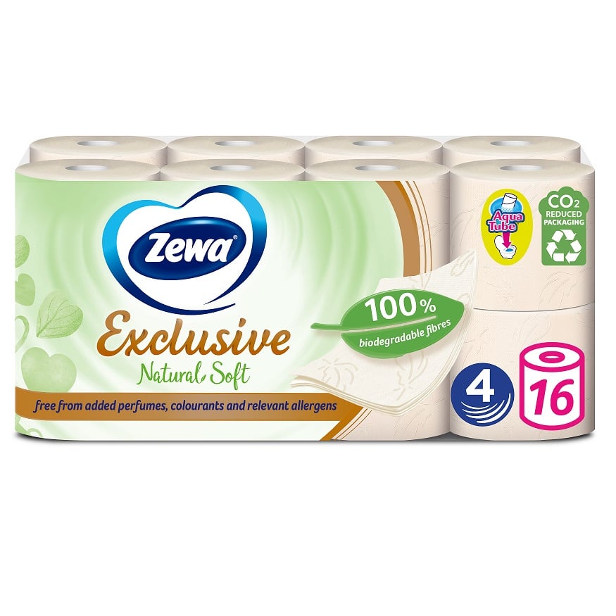 Туалетная бумага Zewa Exclusive Natural Soft, четырехслойная, 16 рулонов - фото 1