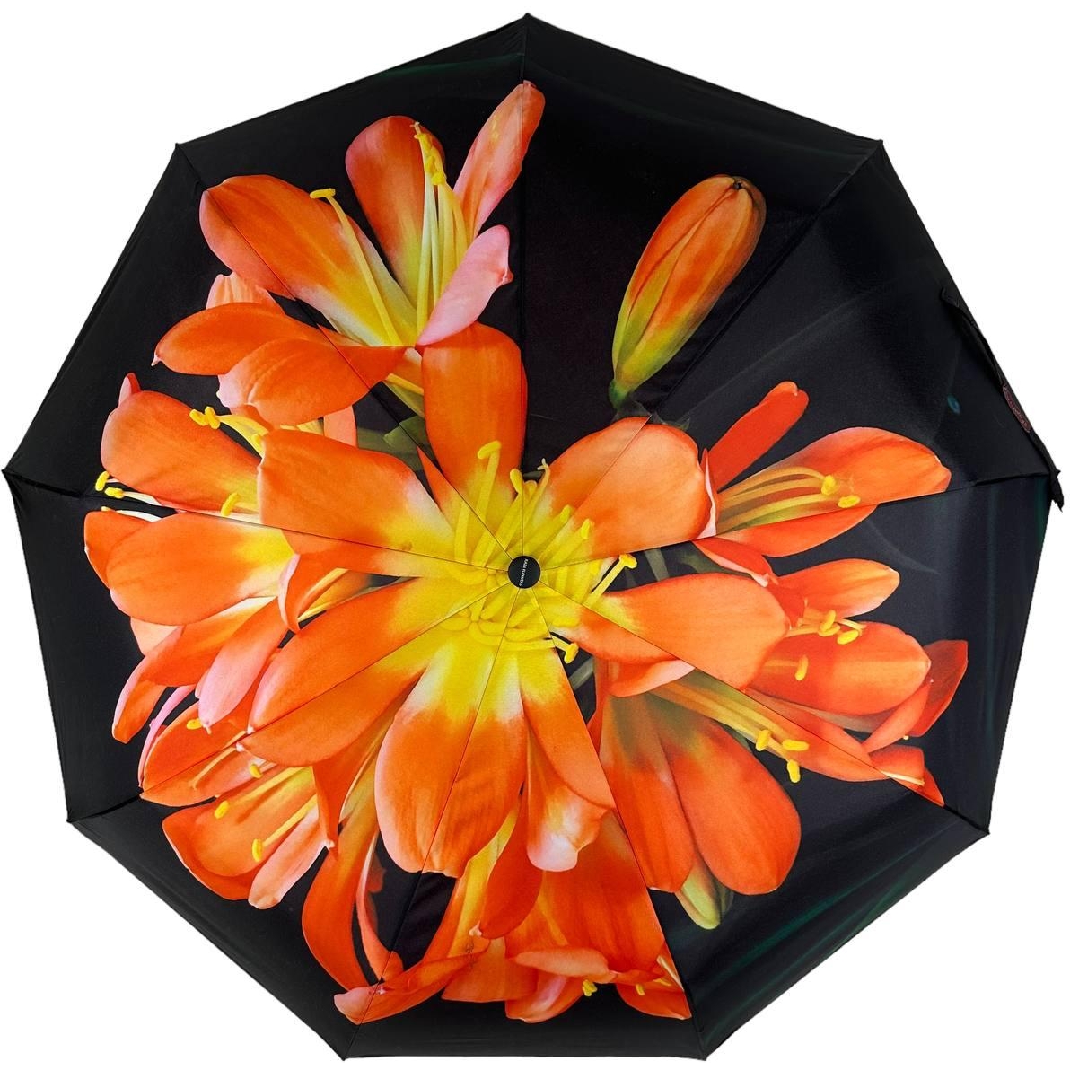 Женский складной зонтик полный автомат Rain 98 см черный - фото 1