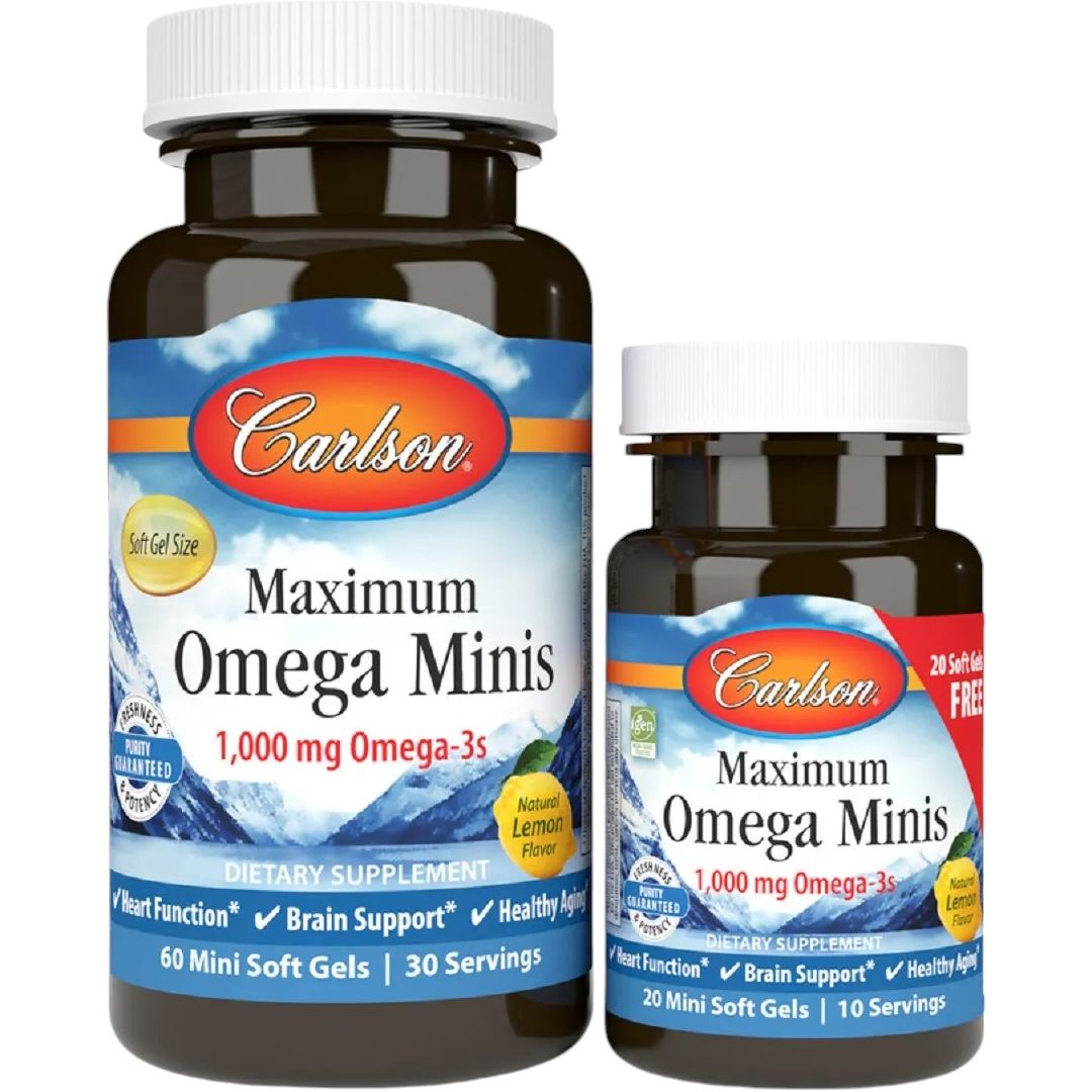 Омега Максимум Carlson Maximum Omega Minis 1000 мг вкус лимона 60+20 мини желатиновых капсул - фото 1