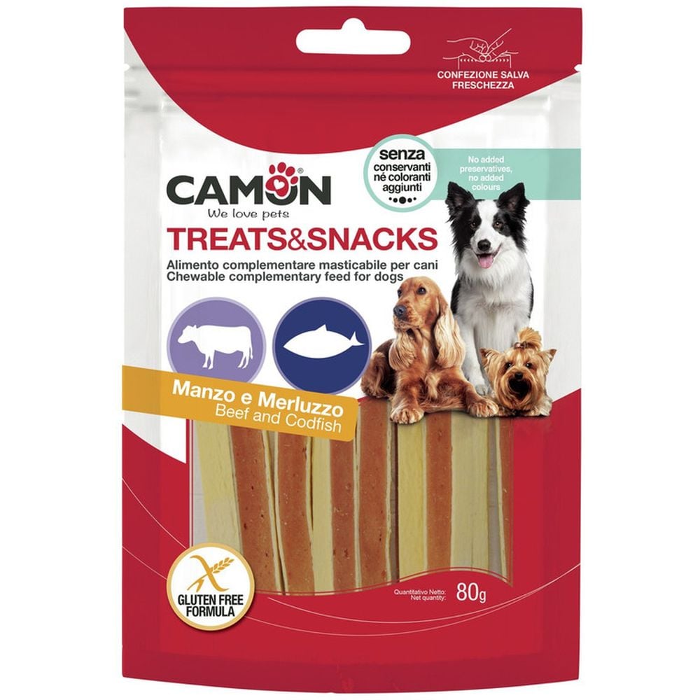 Ласощі для собак Camon Treats & Snacks Сендвіч з яловичиною та тріскою, 80 г - фото 1