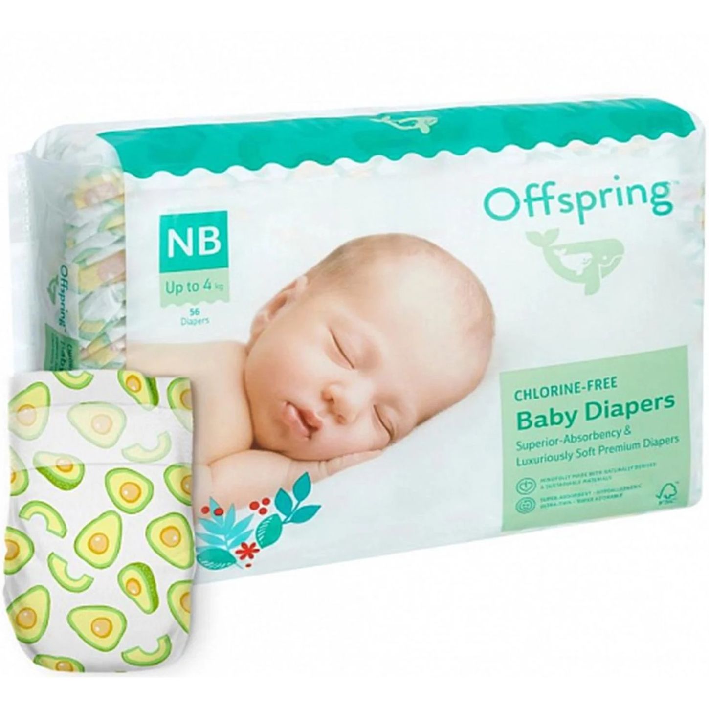 Підгузки Offspring Avocuddle NB (до 4 кг) 56 шт. (DP-OI-FAT-NB56P-AVO) - фото 1