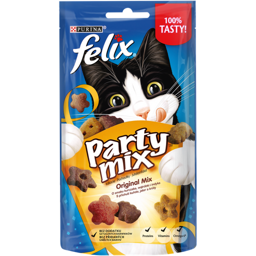 Ласощі для котів Purina Felix Party Mix Оріджинал Мікс зі смаком курки, печінки та індички, 60 г - фото 1