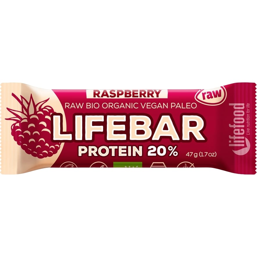 Батончик Lifefood Lifebar Малина протеїновий органічний 47 г - фото 1