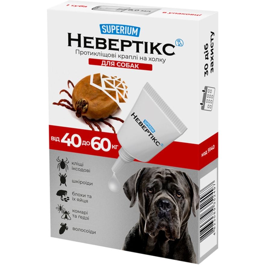 Фото - Лекарства и витамины Протикліщові краплі на холку для собак Superium Невертікс, >40 кг
