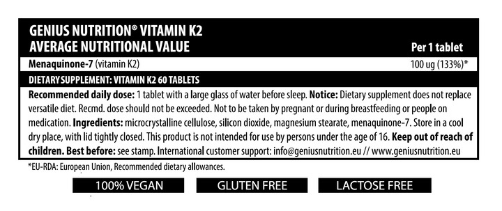 Вітамін Genius Nutrition Vitamin K2 60 таблеток - фото 2