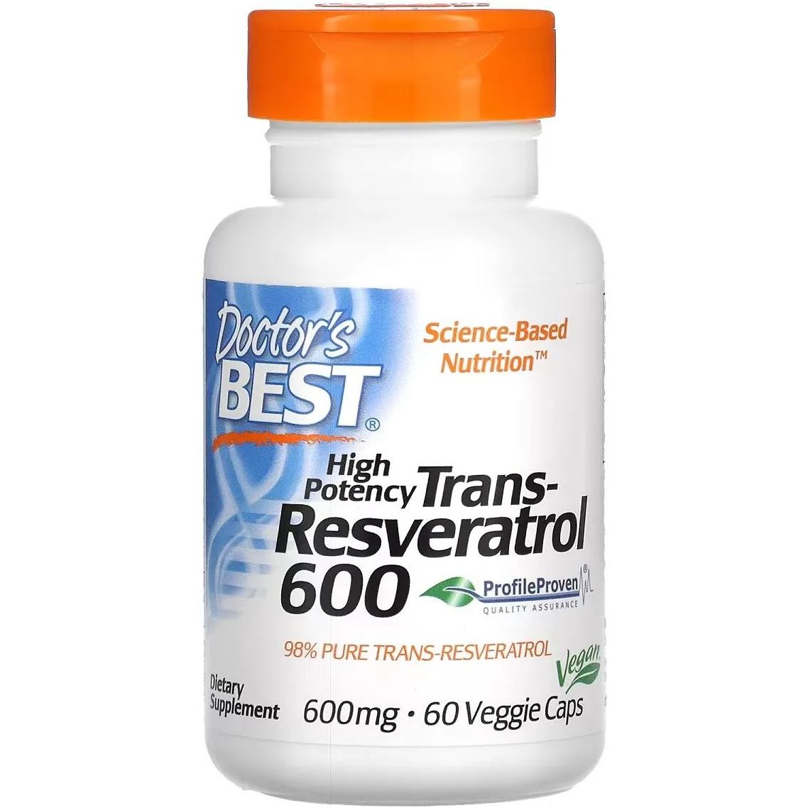 Ресвератрол Doctor's Best High Potency Trans-Resveratrol 600 мг 60 вегетарианских капсул - фото 1