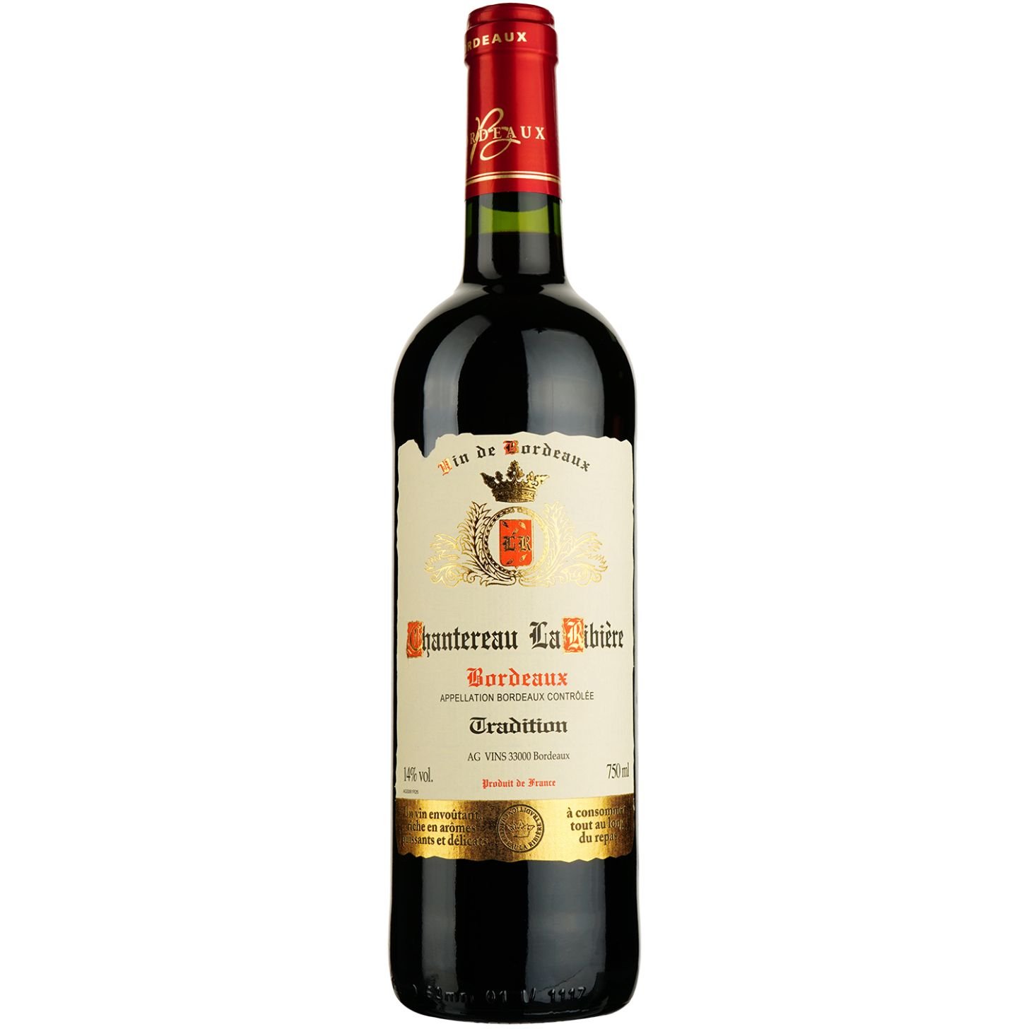 Вино Chantereau La Ribiere 2019 Acq AOP Bordeaux, красное, сухое, 0,75 л - фото 1