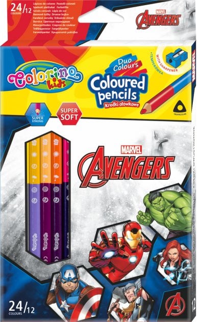Олівці кольорові Colorino Duo Colors Avengers, двосторонні, з точилкою, 12 шт., 24 кольори (91796PTR) - фото 1