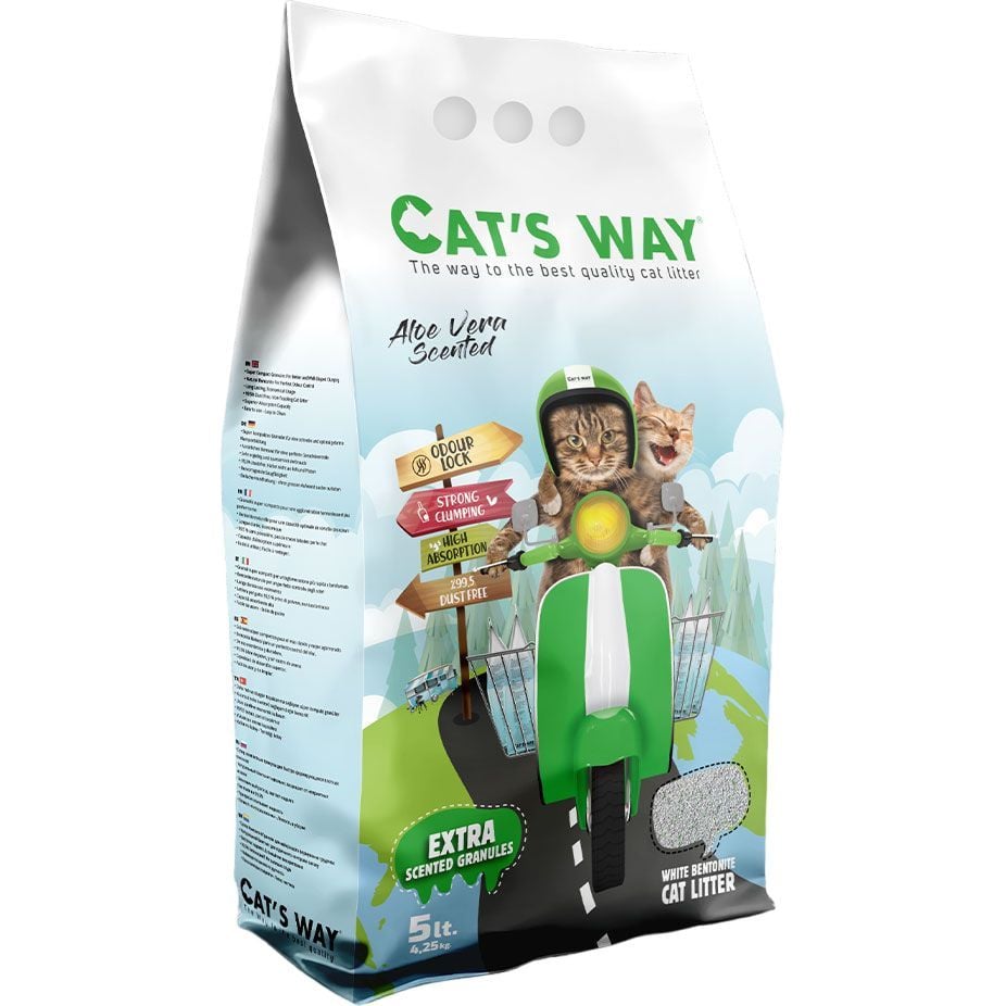 Бентонитовый наполнитель для кошачьего туалета Cat's Way, алоэ вера, зеленые гранулы, 5 л - фото 1