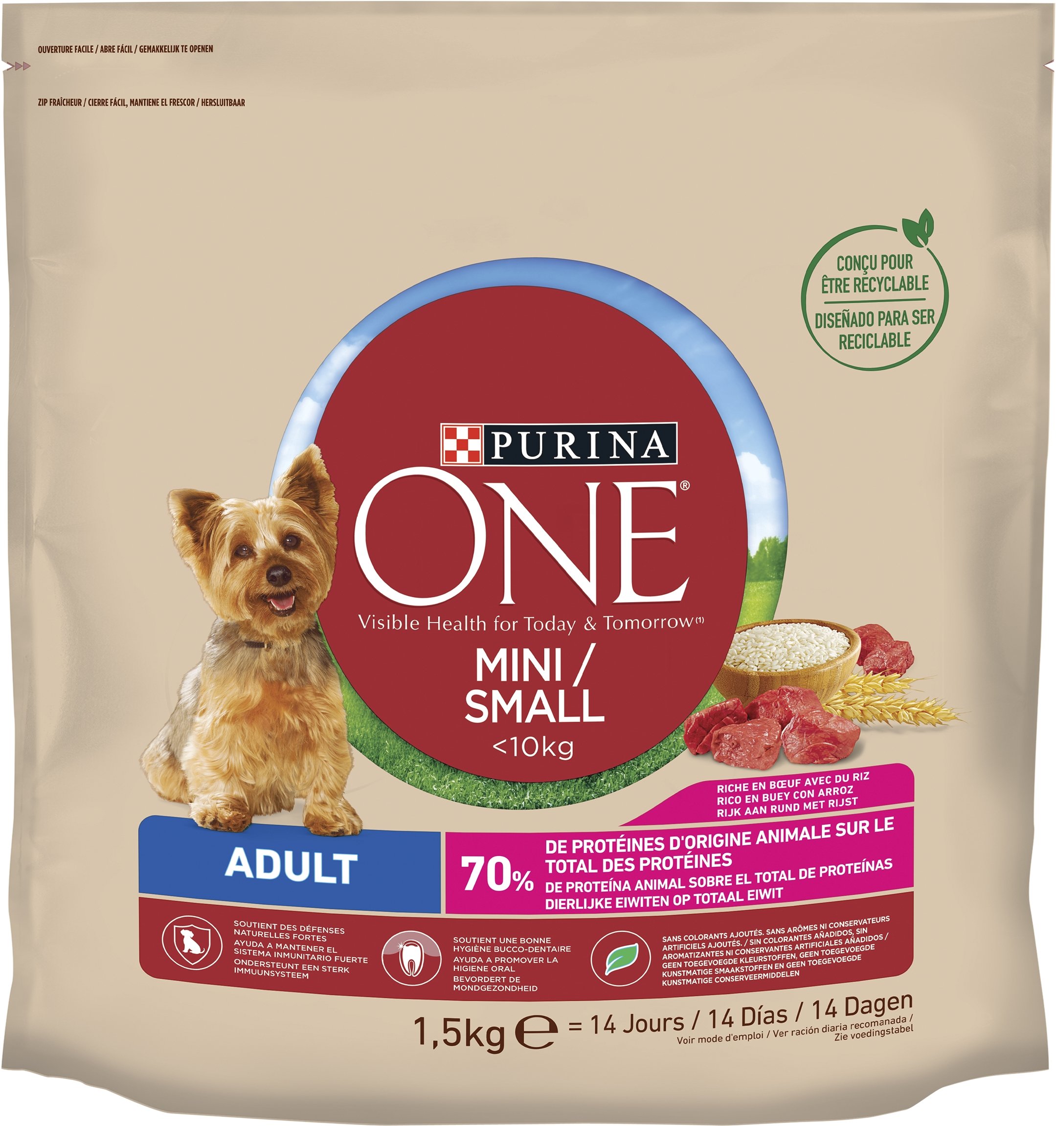 Сухий корм для собак малих порід Purina One Mini, з яловичиною та рисом, 1,5 кг - фото 1