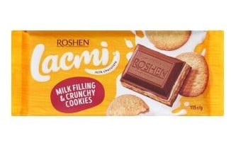 Шоколад молочный Roshen Lacmi с молочной начинкой и печеньем, 115 г (819992) - фото 1