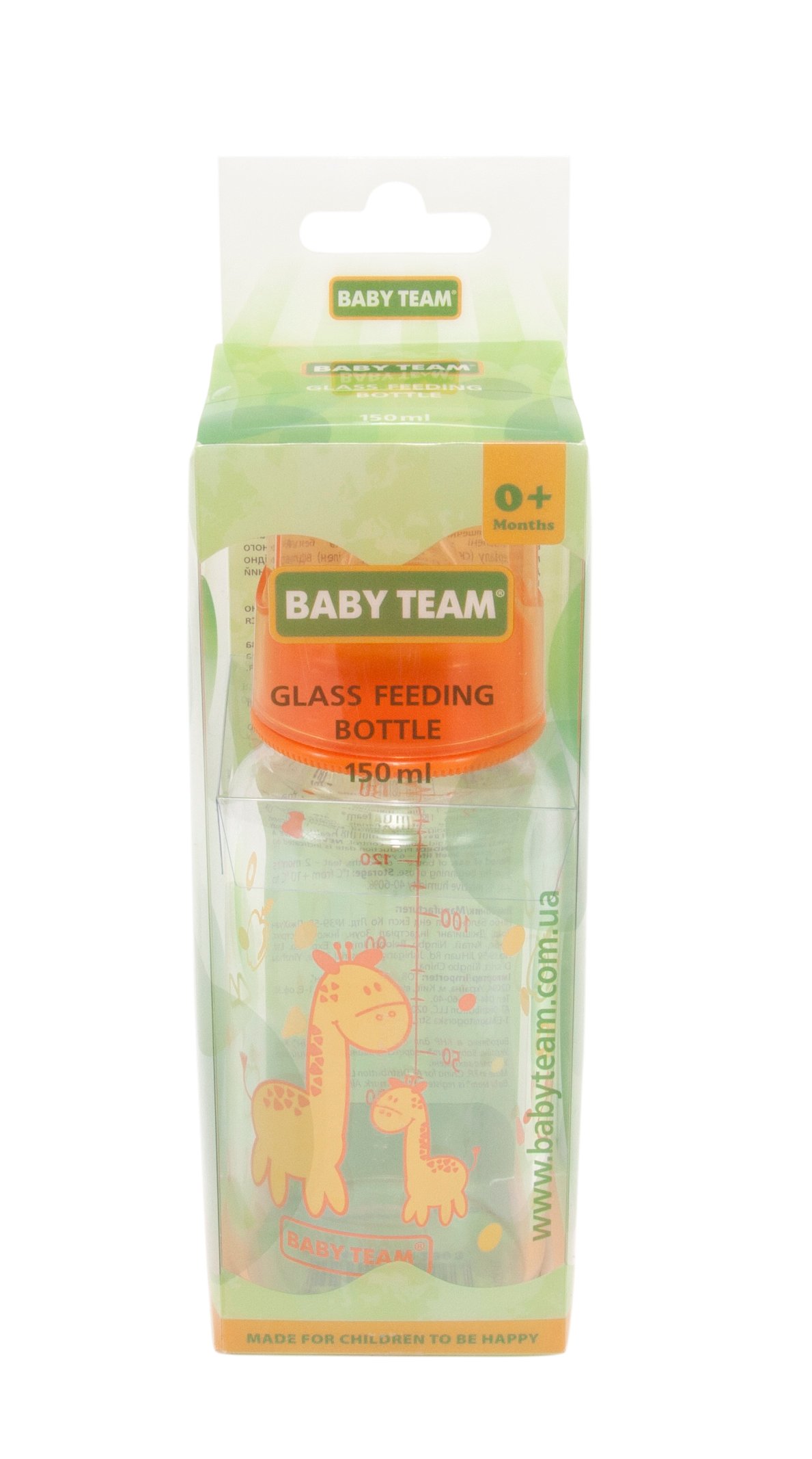 Пляшечка для годування Baby Team, скляна з силіконовою соскою, 150 мл, помаранчевий (1200_оранжевый) - фото 2