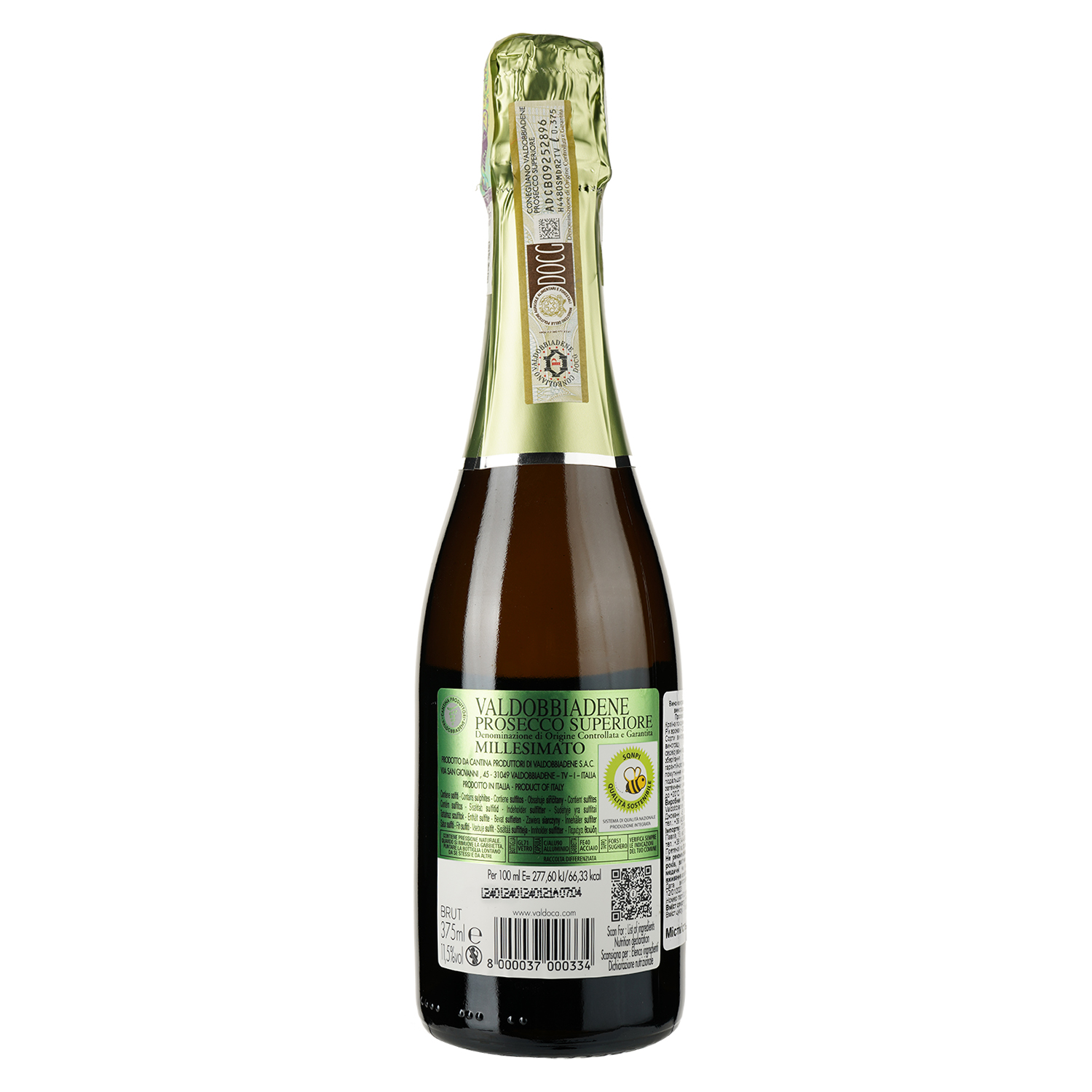Игристое вино Val d'Oca Prosecco Superiore Brut белое брют 0.375 л - фото 2