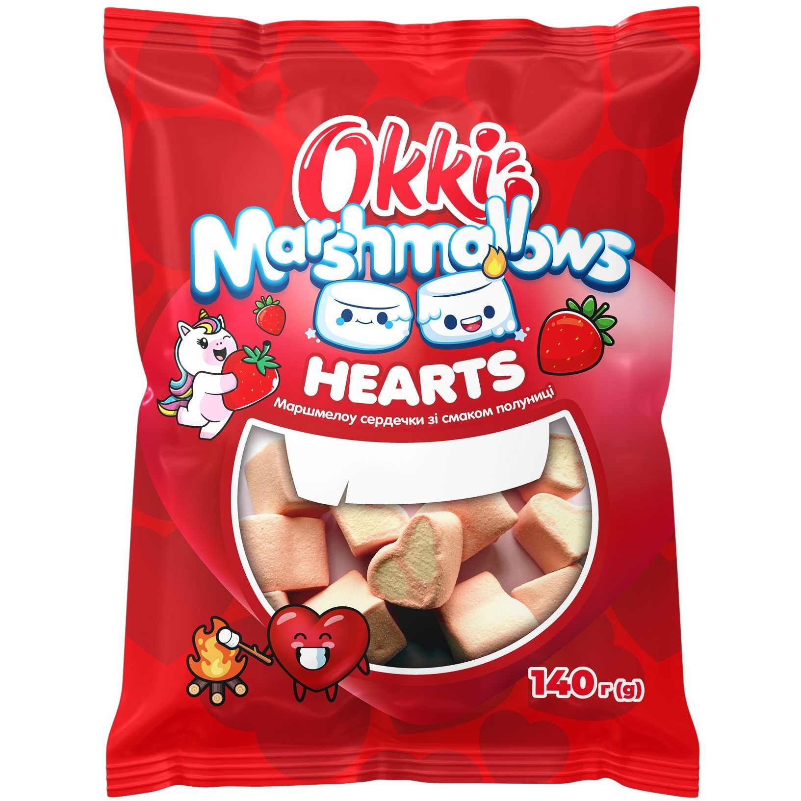 Маршмеллоу Okki Marshmallows Hearts зі смаком полуниці 140 г - фото 1