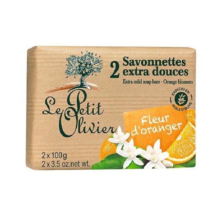 Мыло экстранежное Le Petit Olivier 100% vegetal oils soap, цветы апельсина, 2х100 г (3549620005035) - фото 1