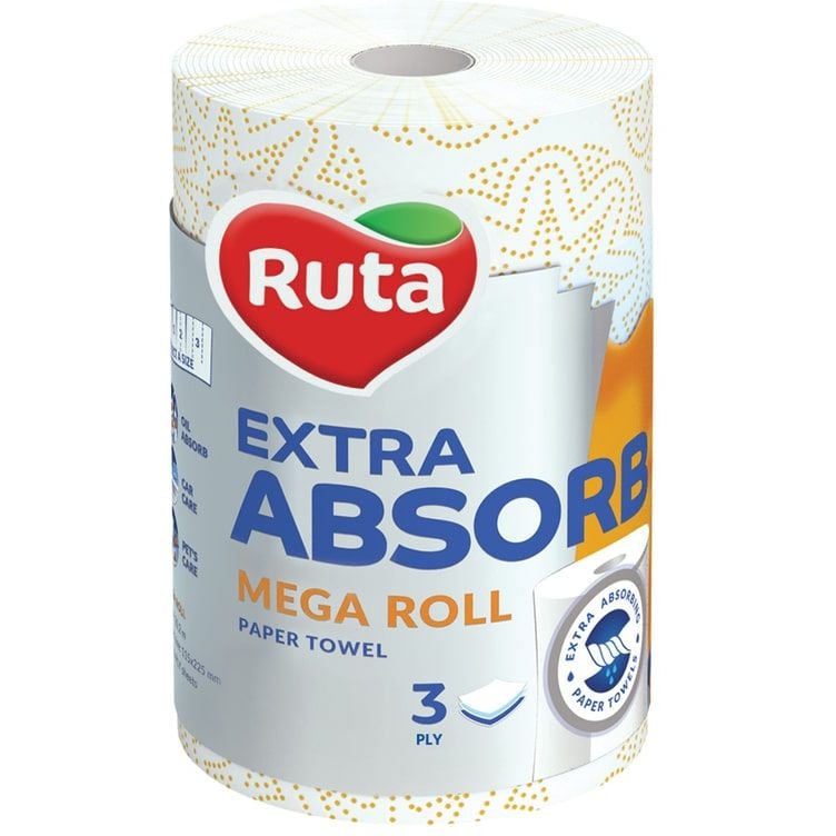 Бумажные полотенца Ruta Extra Absorb Mega roll, трехслойные, 1 рулон, 175 листов - фото 1