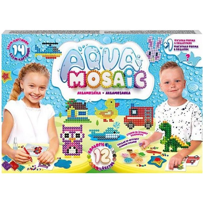 Набір креативної творчості Danko Toys Aqua Mosaic AM-01-03, 12 кольорів бусинок - фото 1