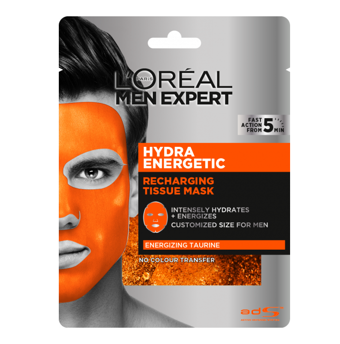 Тканевая маска для лица L'Oreal Paris Men Expert Hydra Energetic, для мужчин, 30 г - фото 1