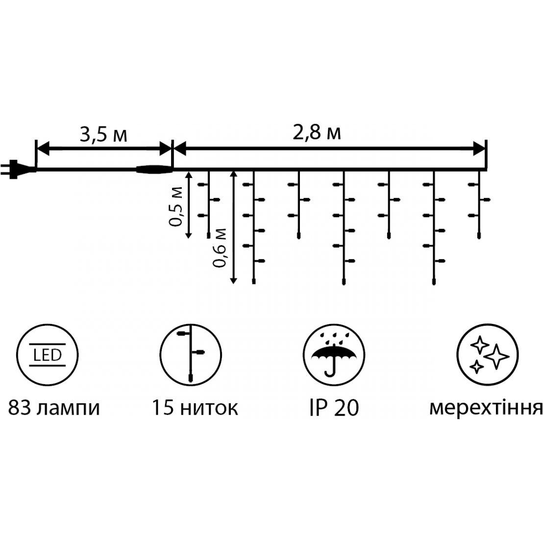 Электрогирлянда Yes! Fun Novogod'ko 83 LED 3 по 0.6 м (973779) - фото 2