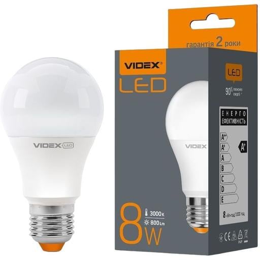 Світлодіодна лампа LED Videx A60e 8W E27 3000K (VL-A60e-08273) - фото 1
