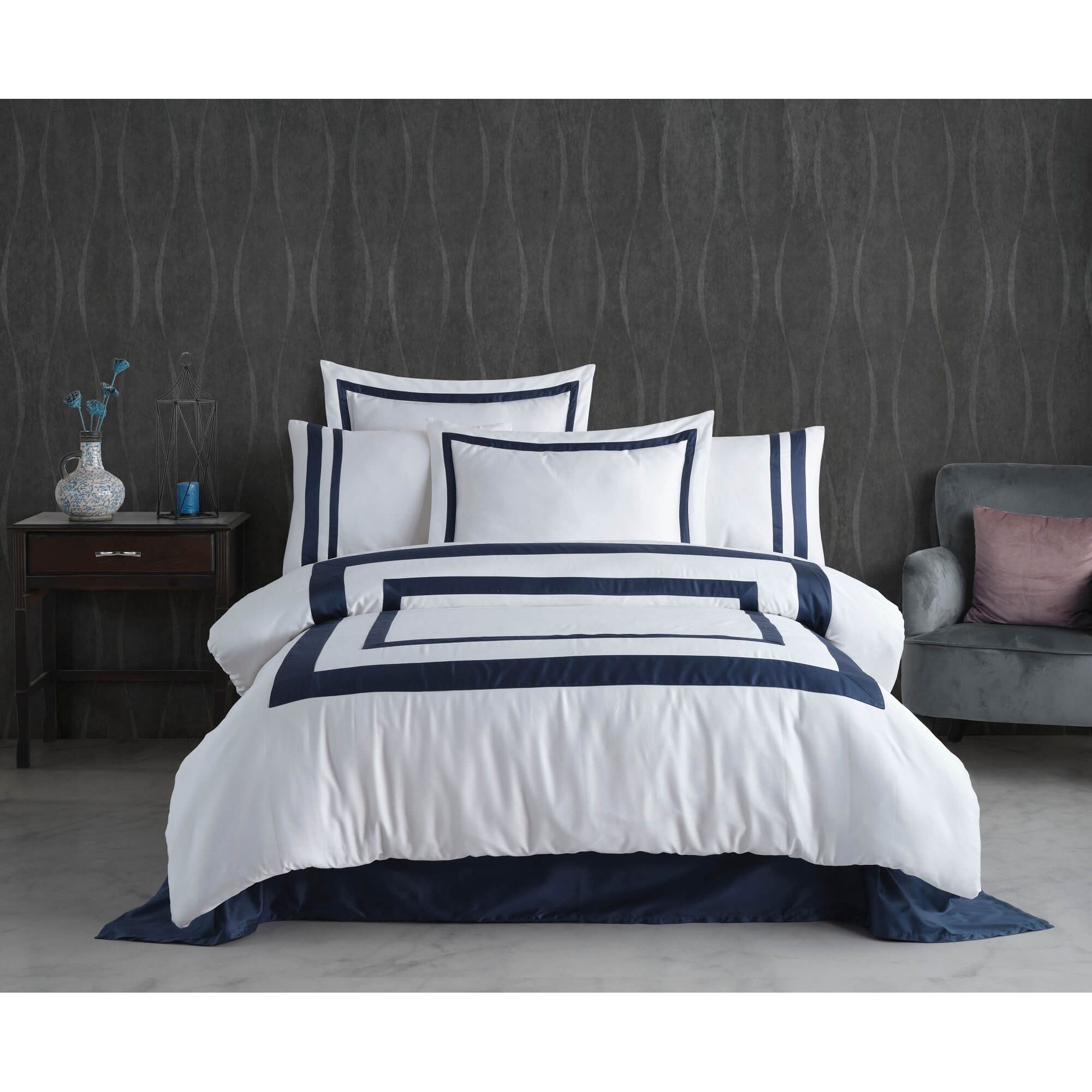 Комплект постельного белья Dantela Vita Vitali Antracit с вышивкой Евро Разноцветный 000230385 - фото 1