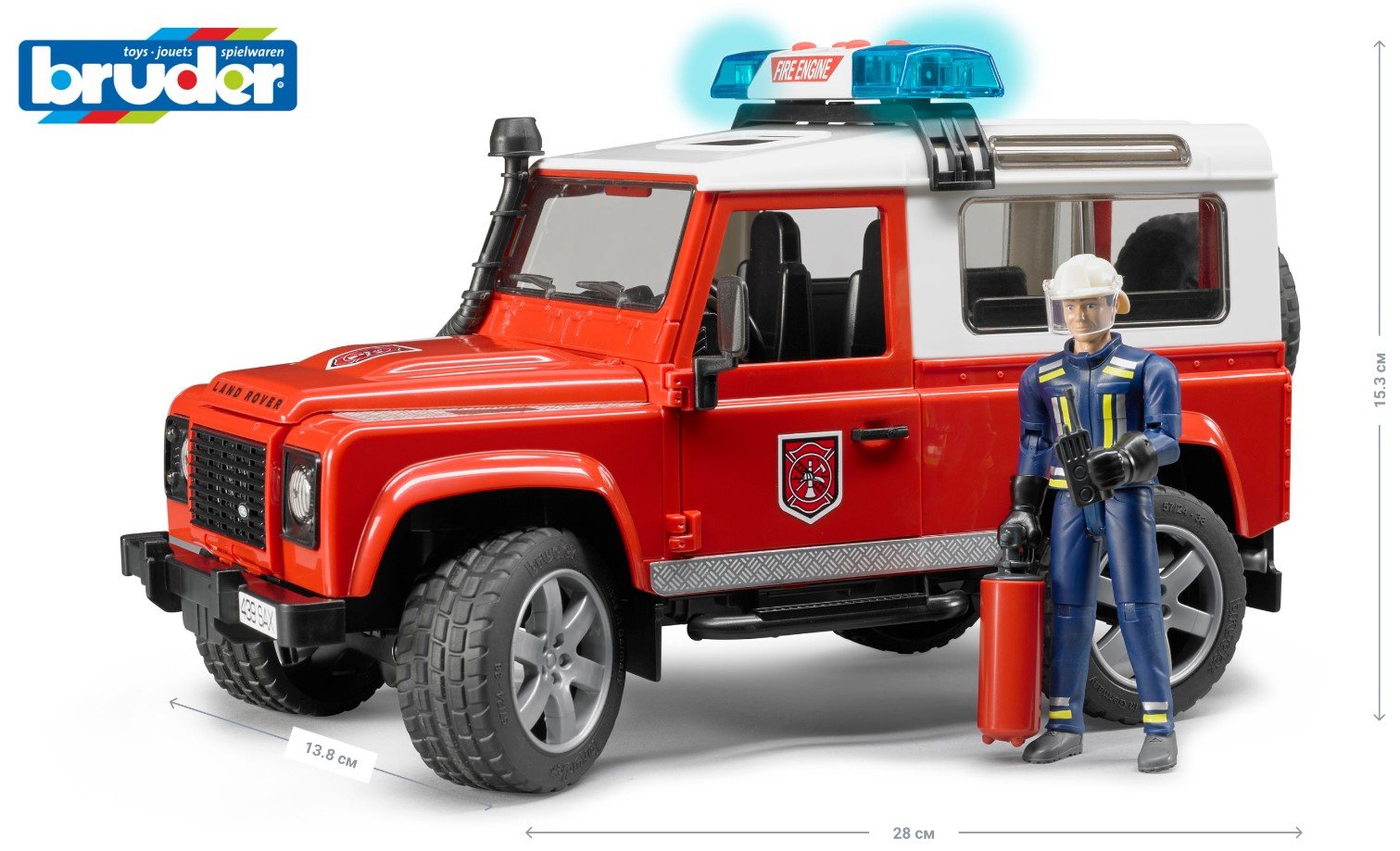 Пожарный джип Bruder Land Rover Defender с фигуркой пожарного, 28 см (02596) - фото 3