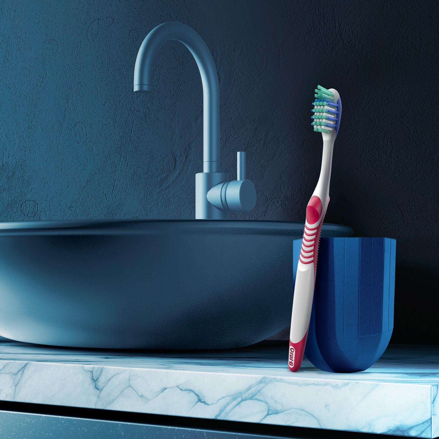 Зубная щетка Oral-B 3D White Fresh средняя синий с красным 2 шт. - фото 6