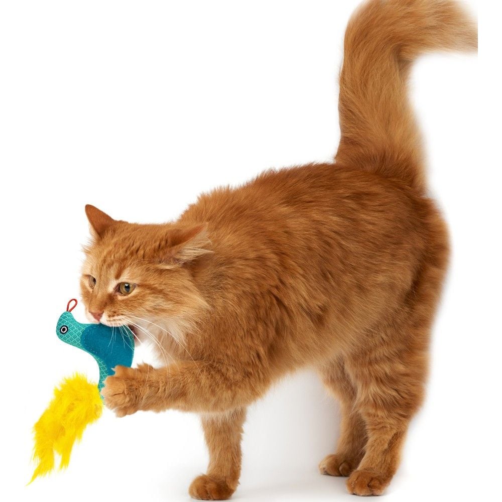Іграшка для котів Barksi Пташка з дзвіночком і пір'ям 9х8 см ментолова - фото 6
