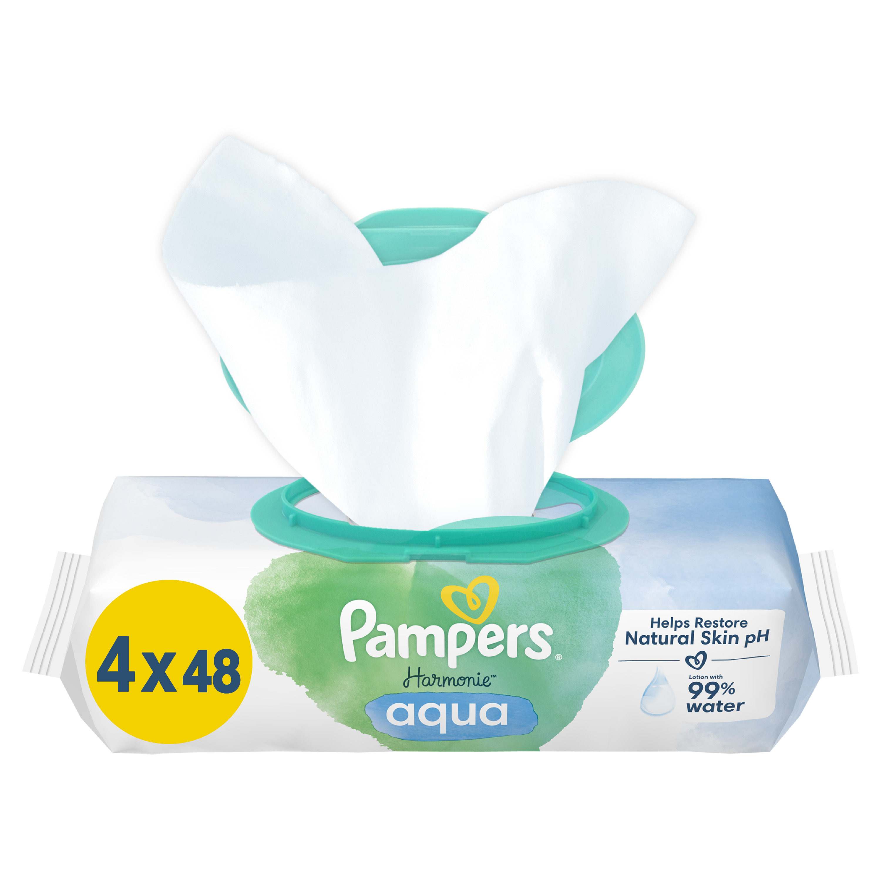 Детские влажные салфетки Pampers Harmonie Aqua 192 шт. (4 уп. по 48 шт.) - фото 1