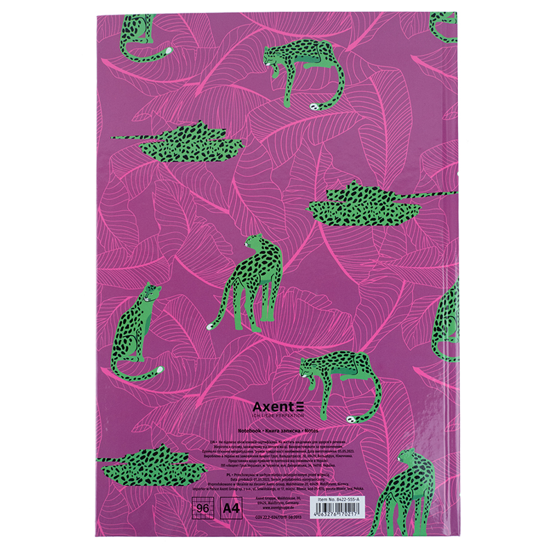 Книга записная Axent Leopard A4 в клеточку 96 листов розовая (8422-555-A) - фото 4