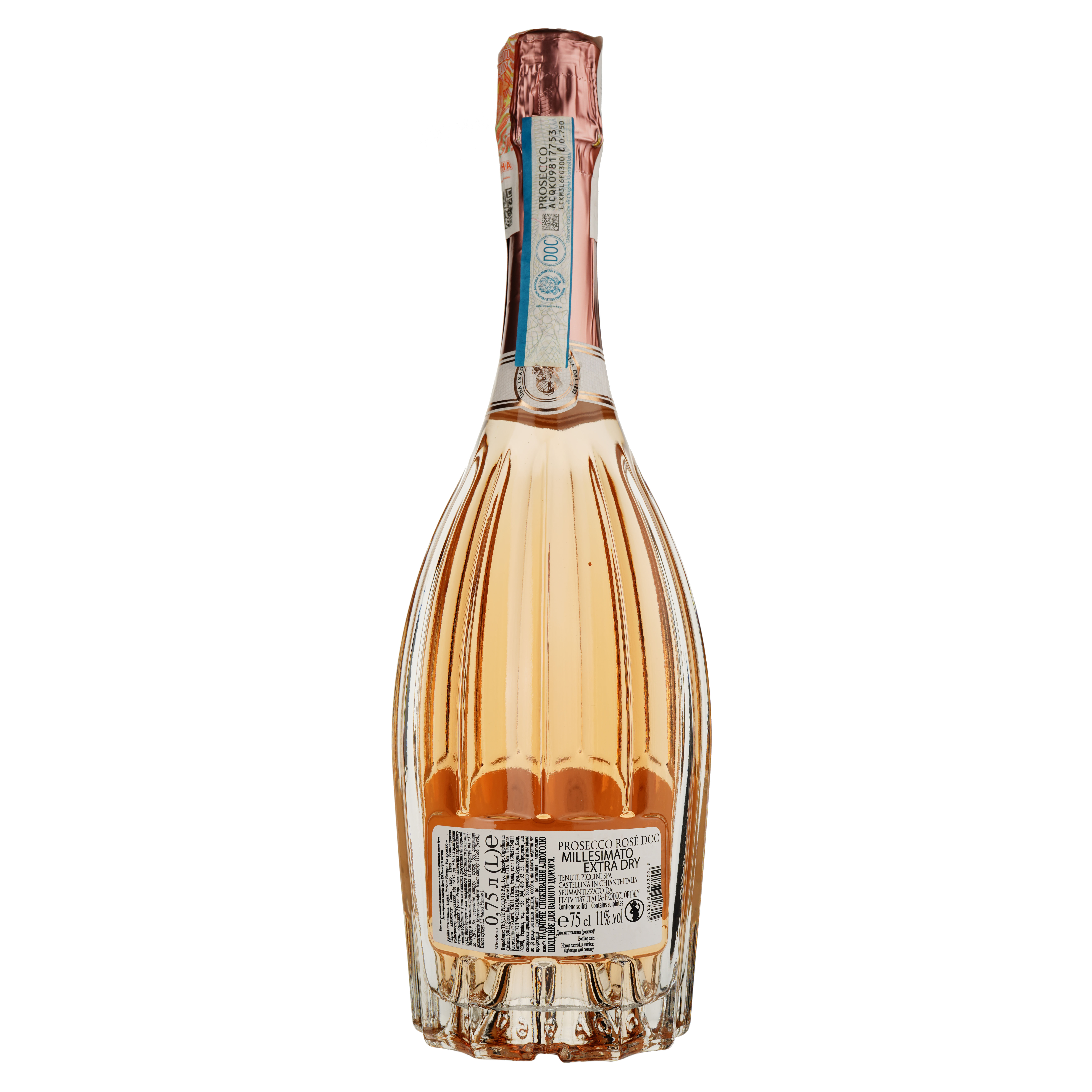 Вино игристое Piccini Prosecco Premium Venetian Dress Rosato Extra Dry, розовое, экстра сухое, 0,75 л - фото 2
