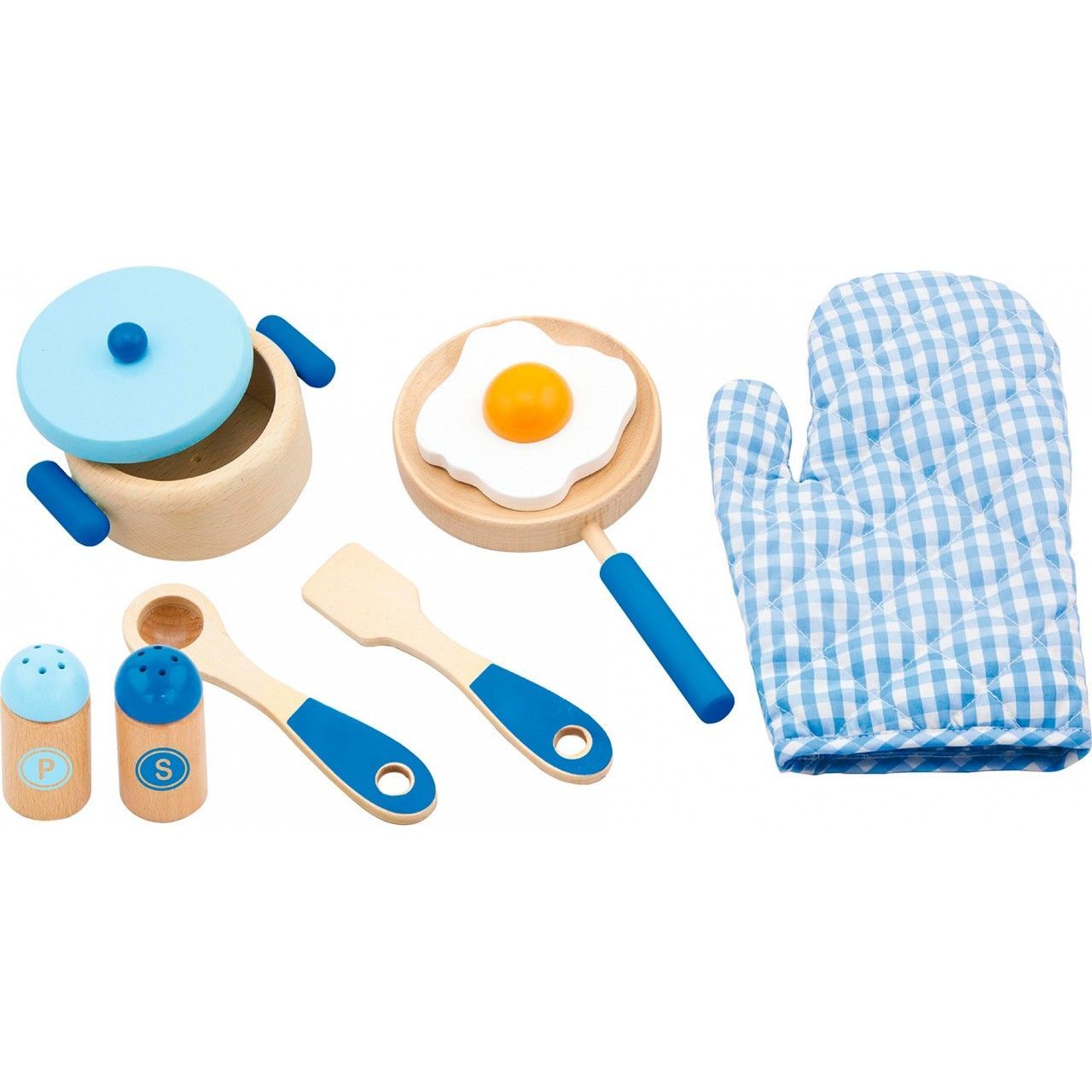 Игровой набор Viga Toys Посуда из дерева голубой (50115) - фото 1
