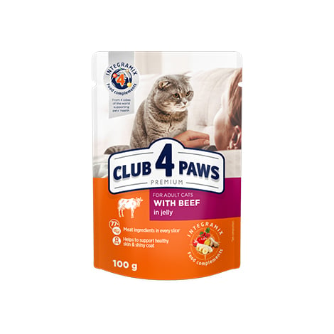 Вологий корм для котів Club 4 Paws Premium яловичина в желе, 100 г - фото 1