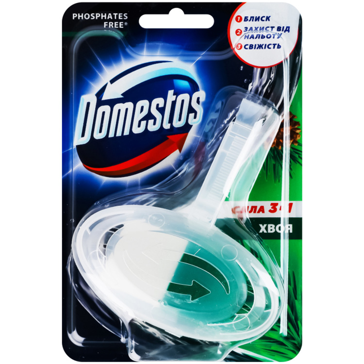 Блок для унитаза гигиенический Domestos Сила 3в1 Хвоя 35 г - фото 1