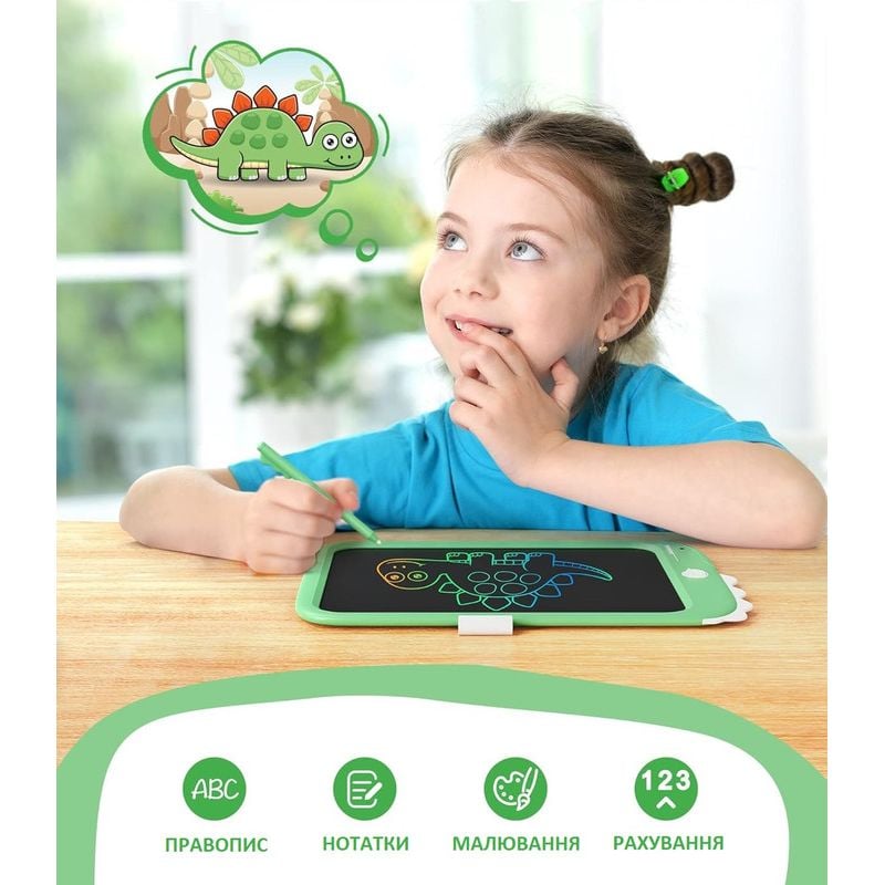 Дитячий LCD планшет для малювання Beiens Динозаврик 10”Multicolor зелений (К1006green) - фото 4