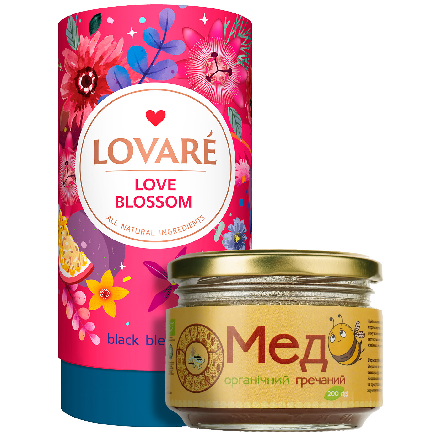 Набор: Чай черный Lovare Love Blossom 80 г + Мед Galeks-Agro Гречишный органический 200 г - фото 1