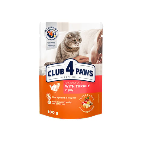 Вологий корм для котів Club 4 Paws Premium індичка в желе, 100 г - фото 1