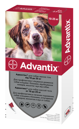 Капли Bayer Адвантикс от блох и клещей, для собак от 10 до 25 кг, 1 пипетка - фото 1
