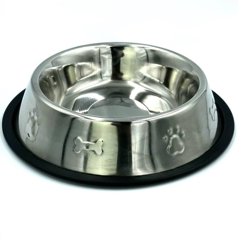 Миска для собак Lucky Star, нековзна, з тисненням, 22 см, 1,38 л, сріблястий (SWT 2302-5) - фото 1