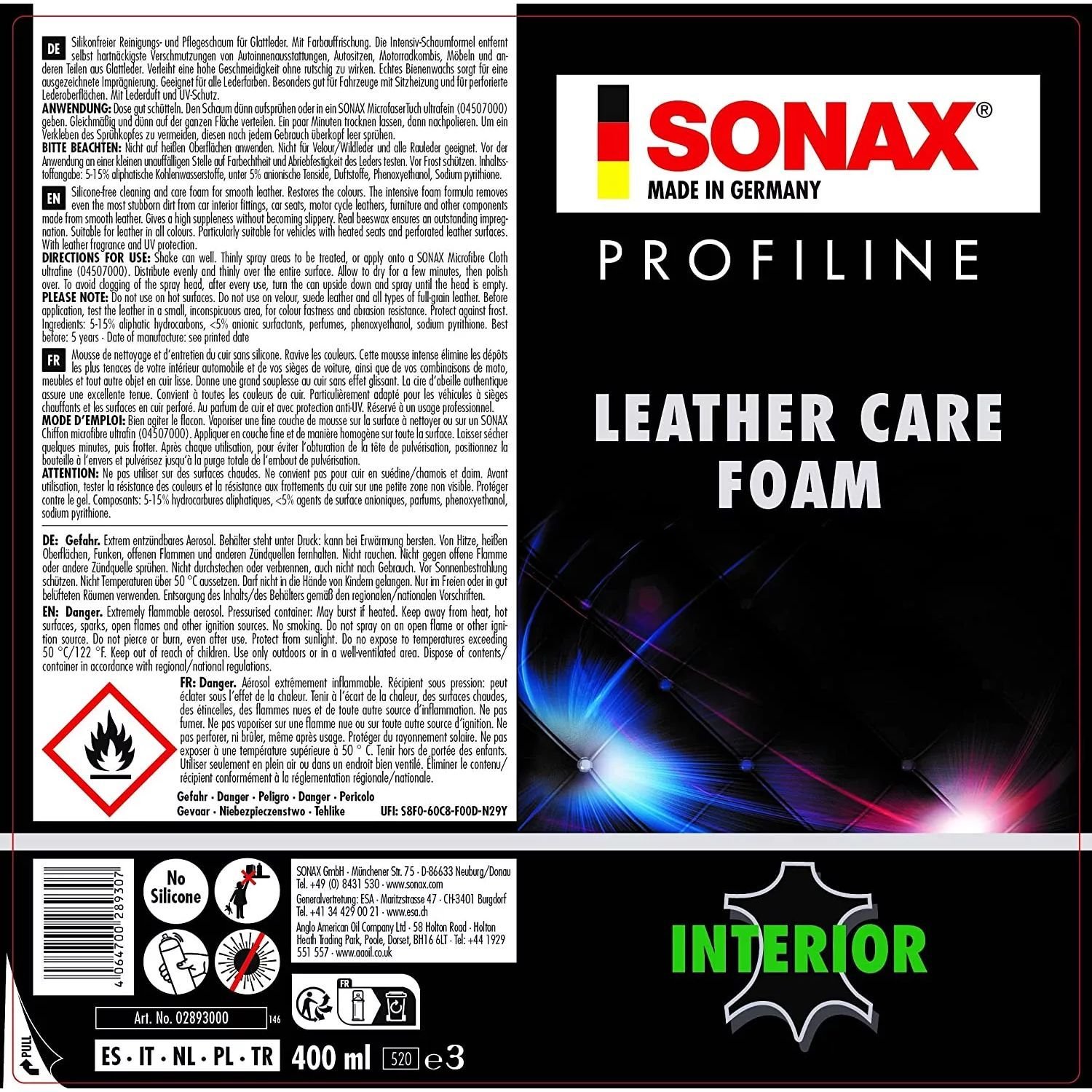 Піна для очищення та догляду за шкірою Sonax ProfiLine, 400 мл - фото 2