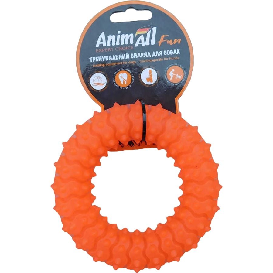 Игрушка для собак AnimAll Fun AGrizZzly Кольцо с шипами оранжевая 12 см - фото 1