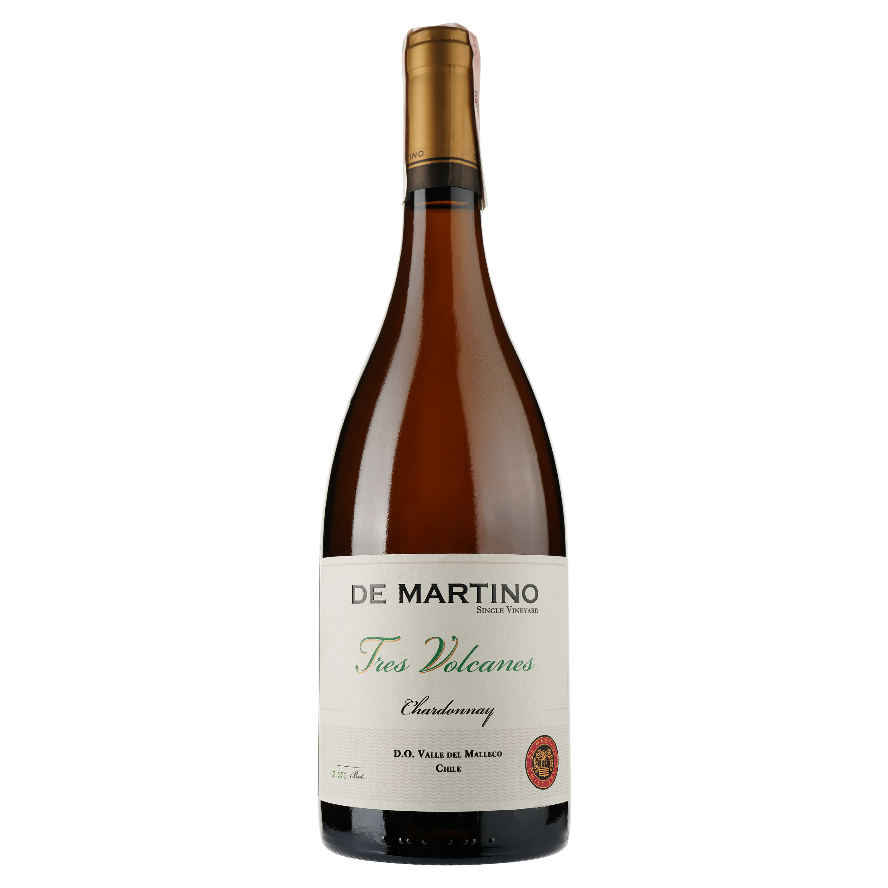 Вино De Martino Single Vineyar Tres Volcanes Chardonnay, біле, сухе, 13,5%, 0,75 л - фото 1