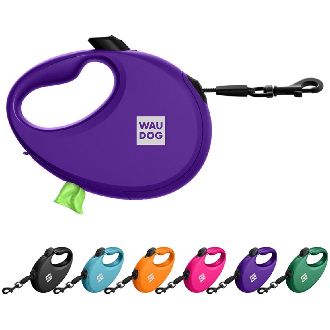 Поводок-рулетка для собак Waudog R-leash с контейнером для пакетов, светоотражающая лента, S до 12 кг, 3 м фиолетовый - фото 7